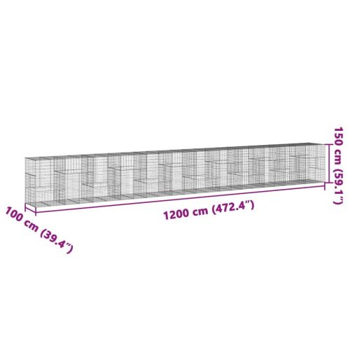 vidaXL CoÈ™ gabion cu capac, 1200x100x150 cm, fier galvanizat