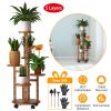 5 Tier Plant Stand with 4 Detachable Wheels Wooden Plant Pot Rolling Shelf Plant Display Rack for Indoor Outdoor Decoration