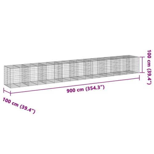 vidaXL CoÈ™ gabion cu capac, 900x100x100 cm, fier galvanizat