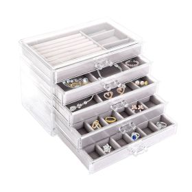 Clear Acrylic Jewelry Box Organizer with 5 Drawers Stackable Jewelry Holder Velvet Storage Case for Earrings Rings Bracelets Necklaces Ideal Gift for