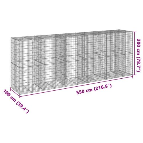 vidaXL CoÈ™ gabion cu capac, 550x100x200 cm, fier galvanizat