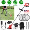Electric Cordless Grass Trimmer Rechargeable Lawn Mower Weed Cutter with 2 Alloy Saw Blades 2 Alloy Blades 10 Plastic Blades 2 Rechargeable Batteries