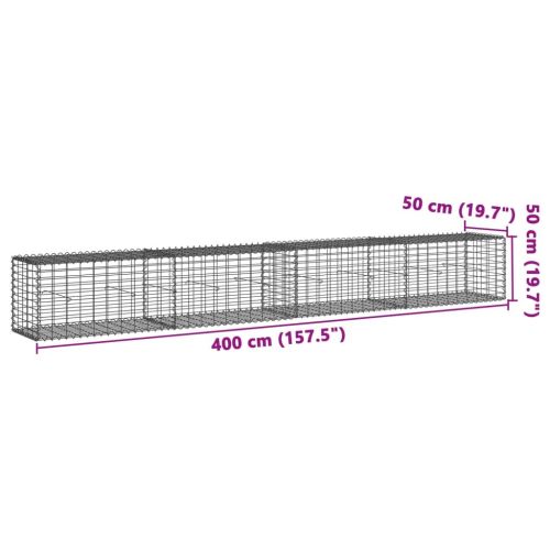 vidaXL CoÈ™ gabion cu capac, argintiu, 400x50x50 cm, fier galvanizat