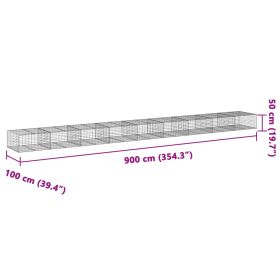 vidaXL CoÈ™ gabion cu capac, 900x100x50 cm, fier galvanizat