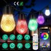 52.5FT Colorful Outdoor String Lights Smart RGB LED Patio Lights IP66 Waterproof Dimmable Hanging Light Bulbs with APP/ Remote Control 15 Bulbs