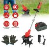 21V Electric Cordless Tiller Cultivator Powered Garden Tiller with 4 Blades 16 Steel Tines 550W 300RPM 4000mAh Battery Tilling 9-in Width & 9-in Depth