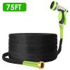 75FT Non-Expandable Garden Hose Kink-Free Lightweight Water Hose Lay Flat Garden Hose with 10 Patterns Hose Nozzle Storage Bag Hanging Hook for Outdoo