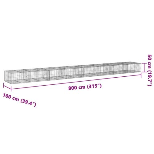 vidaXL CoÈ™ gabion cu capac, 800x100x50 cm, fier galvanizat