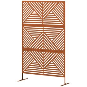 Decorative Privacy Fence Screen, Metal Outdoor Privacy Screen Climbing Plant Trellis with Stand, Rhombus Brown