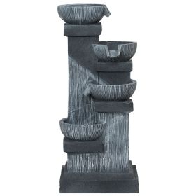 33.5" Water Fountain, 4-Tier Resin Cascading Bowls Outdoor Waterfall Fountain with LED Lights, Pump