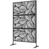 6.5' Metal Outdoor Privacy Screen Divider with Leaf Design Stand Black Decorative Garden Fence