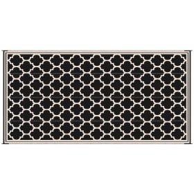 9x18 Reversible RV Outdoor Rug Black and Beige Plastic Straw Patio Floor Mat for Backyard Deck Picnic Beach Camping