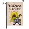Garden Flag Welcome Gnome Sunflower Car 12x18 Inch Printed Burlap Polyester Everyday Decoration