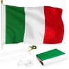 Combo Pack 6 Feet Tangle Free Spinning Flagpole White Italy Italian Flag 3x5 ft Printed 150D Brass Grommets Flag Included Aluminum Flag Pole