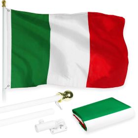 Combo Pack 6 Feet Tangle Free Spinning Flagpole White Italy Italian Flag 3x5 ft Printed 150D Brass Grommets Flag Included Aluminum Flag Pole