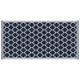 9x18 Reversible RV Outdoor Rug Blue and White Plastic Straw Patio Floor Mat for Backyard Deck Picnic Beach Camping