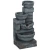 30" Tall Outdoor Water Fountain with LED Lights, 4-Tier Resin Cascading Bowls Outdoor Fountain Waterfall Fountain with Pump, Gray
