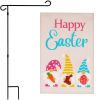 Combo Pack Garden Flag Stand Black 36x16 in & Garden Flag Happy Easter Decoration Three Gnomes with Carrot Chocolate Bunny Egg 12x18 inch Double-Sided