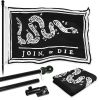 Combo Pack Flag Pole 6 FT Black Tangle Free & Join or Die Black Flag 3x5ft 150D Printed Polyester