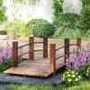 5 ft Fir Wood Garden Bridge with Side Railings, Arc Walkway for Backyards, Gardens & Streams, Stained Wood