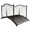 Garden Bridge 4' Metal Arch with Scrollwork & Safety Rails Easy Assembly Black Bronze
