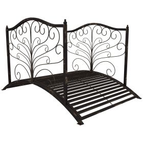 Garden Bridge 4' Metal Arch with Scrollwork & Safety Rails Easy Assembly Black Bronze