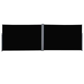 Patio Retractable Double Side Awning, Folding Privacy Screen Fence, Garden Outdoor Sun Shade Wind Screen, Indoor Room Divider, Black