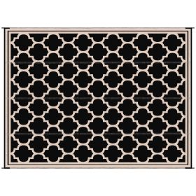 Outdoor Rug 9x12 Modern Reversible Folding Plastic Four Straps for Backyard Deck Picnic Camping Black Beige