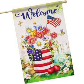 House Flag Welcome USA Patriotic Flower Pot 28x40 Inch Printed Blockout Polyester Patriotic Decoration