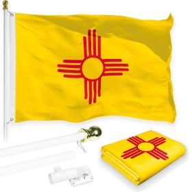 Combo Pack 6 Ft Tangle Free Spinning Flagpole White New Mexico NM State Flag 3x5 ft Printed 150D Brass Grommets (Flag Included) Aluminum Flag Pole