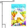 Combo Pack Garden Flag Stand Black 36x16 Inch & Garden Flag Happy Easter Carrots Colorful Eggs with Bunny in Basket 12x18 Inch