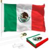 Combo Pack 6 Ft Tangle Free Spinning Flagpole White Mexico Mexican Flag 3x5 ft Printed 150D Brass Grommets (Flag Included) Aluminum Flag Pole