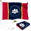 Combo Pack 6 Ft Tangle Free Spinning Flagpole White Mississippi MS State Flag 3x5 ft Printed 150D Brass Grommets (Flag Included) Aluminum Flag Pole