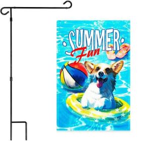 Combo Pack Garden Flag Stand Black 36x16 Inch & Garden Flag Summer Fun with Dog in Pool 12x18 Inch