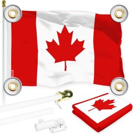 Combo Pack 6 Ft Tangle Free Aluminum Spinning Flagpole White Canada Canadian Flag 3x5 Ft Printed 150D Polyester 4 Corner Brass Grommets Pole with Flag