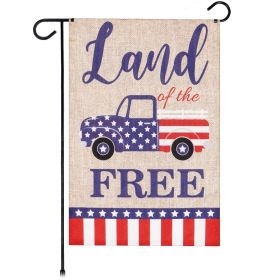 Garden Flag Land of the Free American Truck 12x18 Inch Printed Burlap Polyester Patriotic Decoration