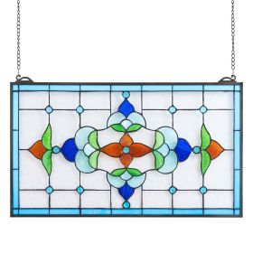VEVOR Stained Glass Window Panel, 26 x 16 in, Tiffany Style Hanging Transom Window Panel with Chain, Large Horizontal Rectangle Stain Glass