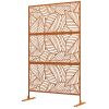 6.5' Metal Outdoor Privacy Screen Divider with Leaf Design Stand Brown Decorative Garden Fence