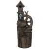 2-in-1 Outdoor Water Fountain with Birdhouse, Outdoor Waterfall Fountain with LED Lights Pump, Tree Trunk Outdoor Water Feature, Resin Garden Fountain
