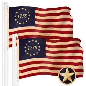 2 Pack Betsy Ross 1776 Tea-Stained Flag 2.5x4 Ft Embroidered 420D Polyester Historical Flag Embroidered Design Indoor Outdoor Brass Grommets High Qual