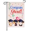 Garden Flag Congrats Grad Three Gnomes Graduating 12x18 inch Burlap Fabric Double Sided