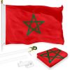 Combo Pack 6 Ft Tangle Free Spinning Flagpole White Morocco Moroccan Flag 3x5 ft Printed 150D Brass Grommets (Flag Included) Aluminum Flag Pole