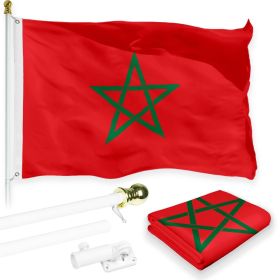 Combo Pack 6 Ft Tangle Free Spinning Flagpole White Morocco Moroccan Flag 3x5 ft Printed 150D Brass Grommets (Flag Included) Aluminum Flag Pole