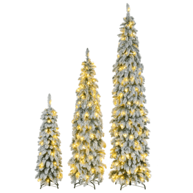 no provide self pick-up.8FT, 6FT, 4FT Pre-Lit Pencil Christmas Trees, 3-set Slim Artificial Christmas Tree With Snow Flocking