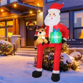 9.5ft Inflatable Sitting Santa Decor - 4 Built-in LED Lights 210T Polyester Quick Inflation Outdoor Xmas Decor