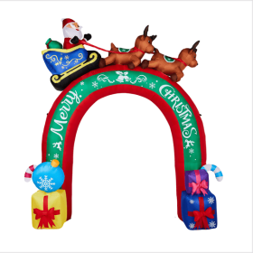 10FT Lighted Christmas Inflatable Archway, Inflatable Arch with Reindeer Pulling Santa's Sleigh