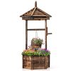 1PC Rustic Wooden Wishing Well with Adjustable Hanging Bucket