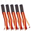 5 Pack American USA Tea-Stained Windsock 60 Inch Embroidered 420D Polyester Patriotic Decor Embroidered Design Indoor Outdoor Brass Grommets
