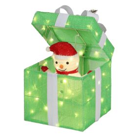 12in Motorized Pop-up Gift Box with Snowman, Outdoor Christmas Decorations with Motor & 60 LED Lights