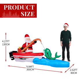 10FT Lighted Christmas Inflatable Decoration, Inflatable Santa Fishing on Boat